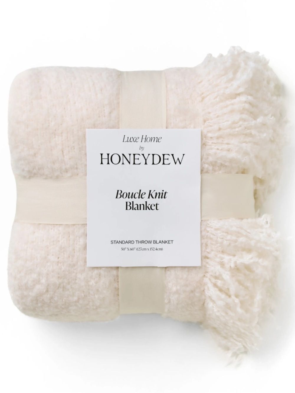 Honeydew Luxe Home Bouclé Knit Throw Blanket, Cream, 50”x60”, NWT